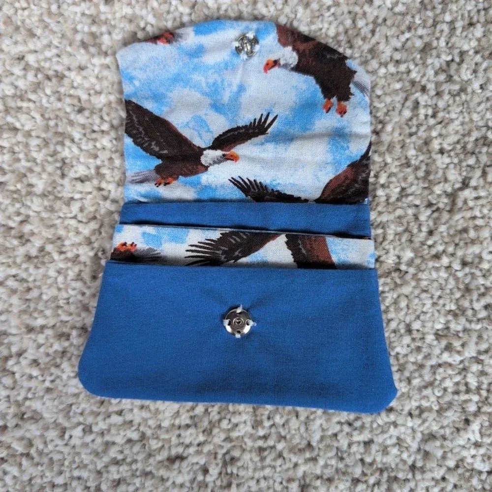 Handmade Pocket Wallet Blue/Eagles Print‎ Credit Card Holder Small Purse